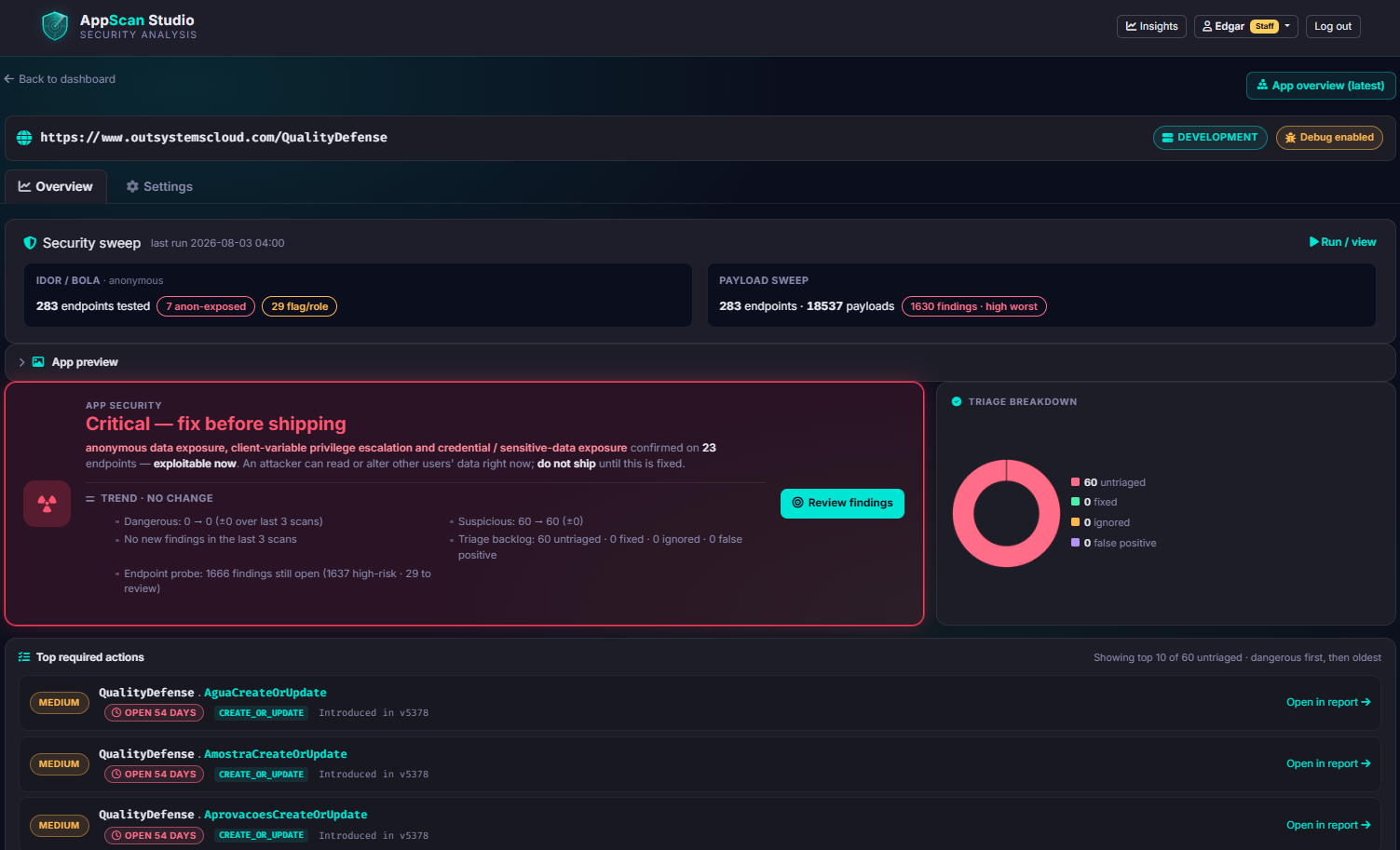 Per-app security health overview screenshot