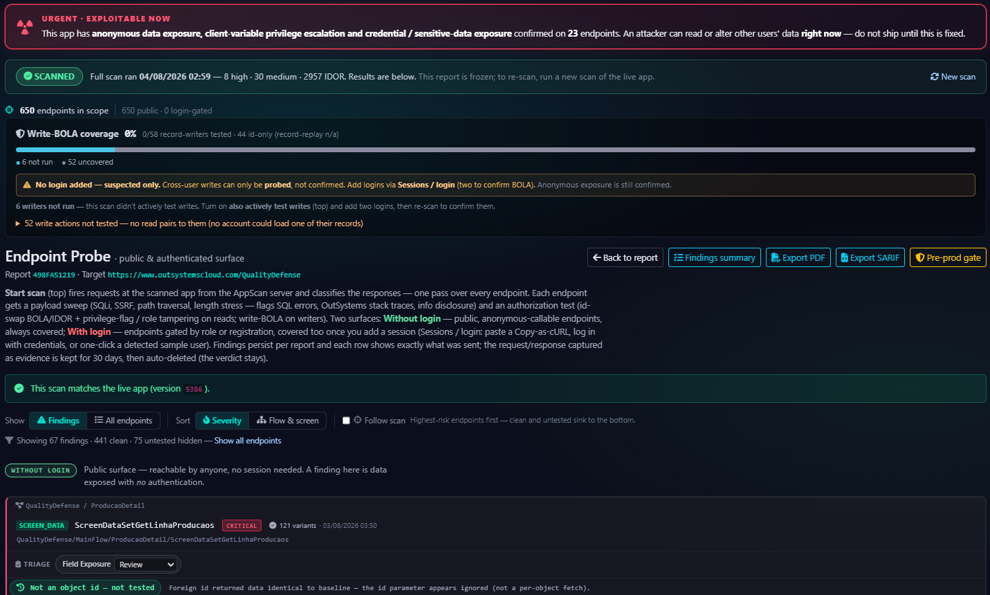Endpoint probe results screenshot