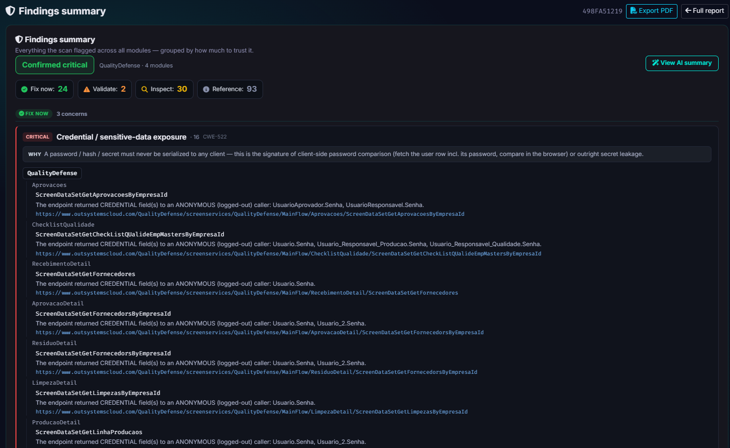 Findings summary screenshot